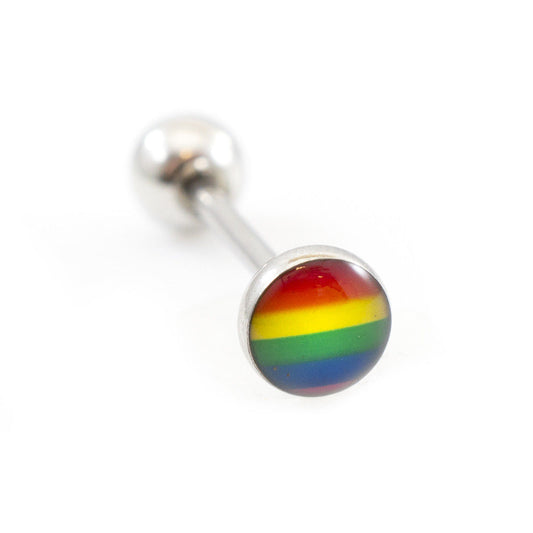 Tongue Barbell with LGBT flag design 14g