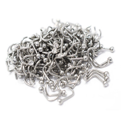 Nose Ring Wholesale Lot 50 Pieces Surgical Steel Clear CZ Gem Screw Stud 18G or 20G