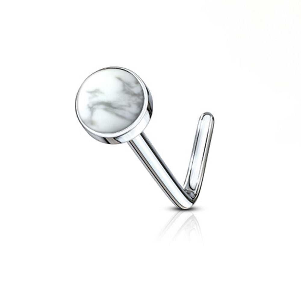 Nose Stud Screw Ring 20G 316L Stainless Steel with Opalite Stone