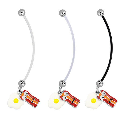Pack of 3 14G Pregnancy Belly Button Rings Flexible Maternity 50mm Bacon eggs