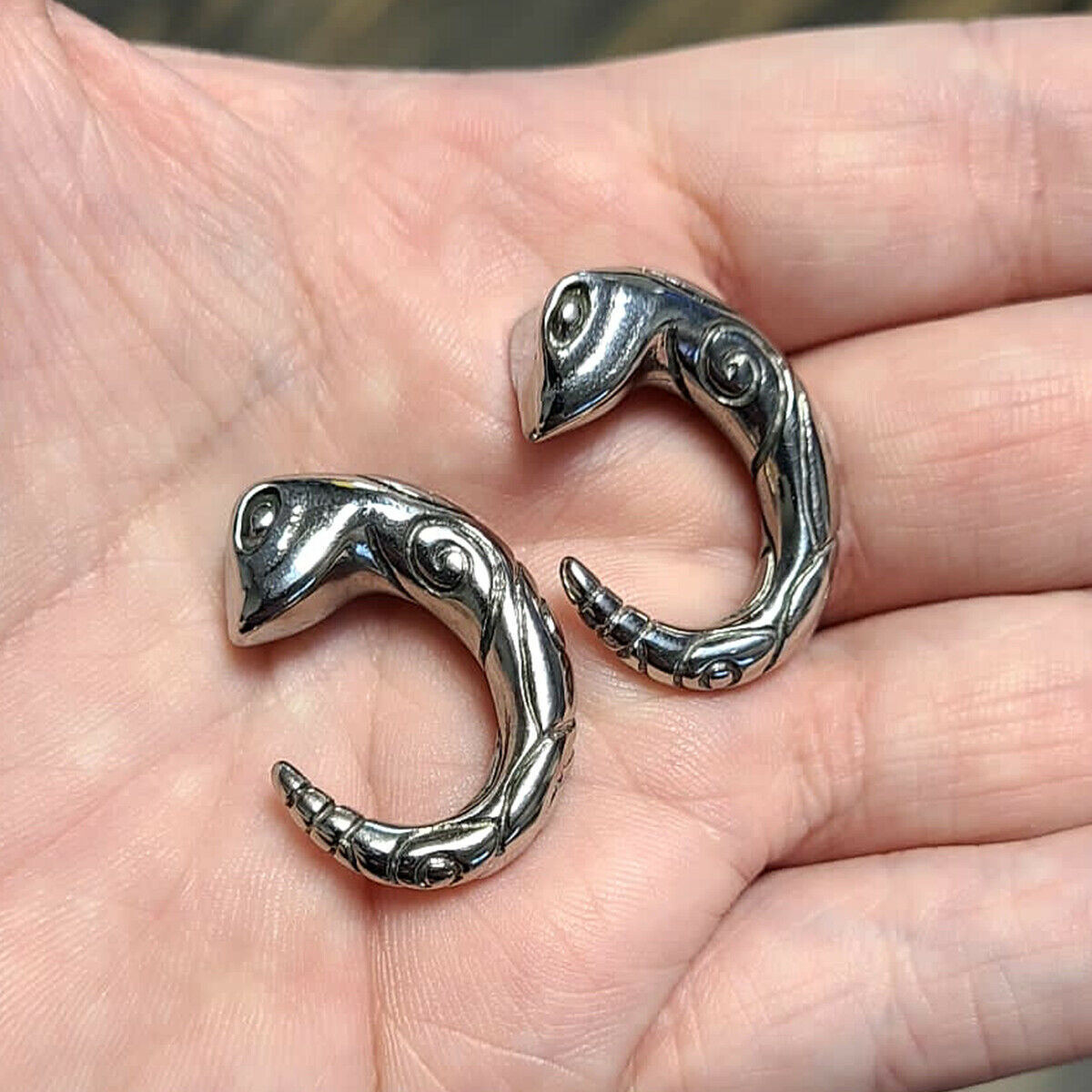 Pair of Ear Tapers with Snake Design Surgical Steel 8g - Sold as a pair