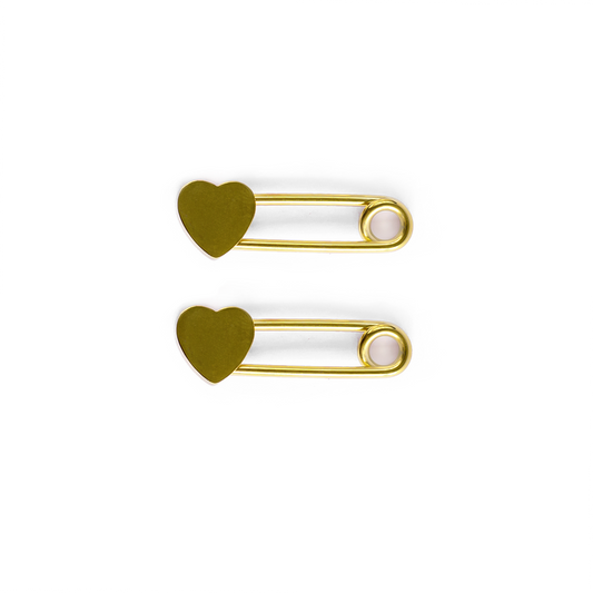 Nipple rings safety pin with heart design Ion plated Gold 14G 14mm Sold As pair