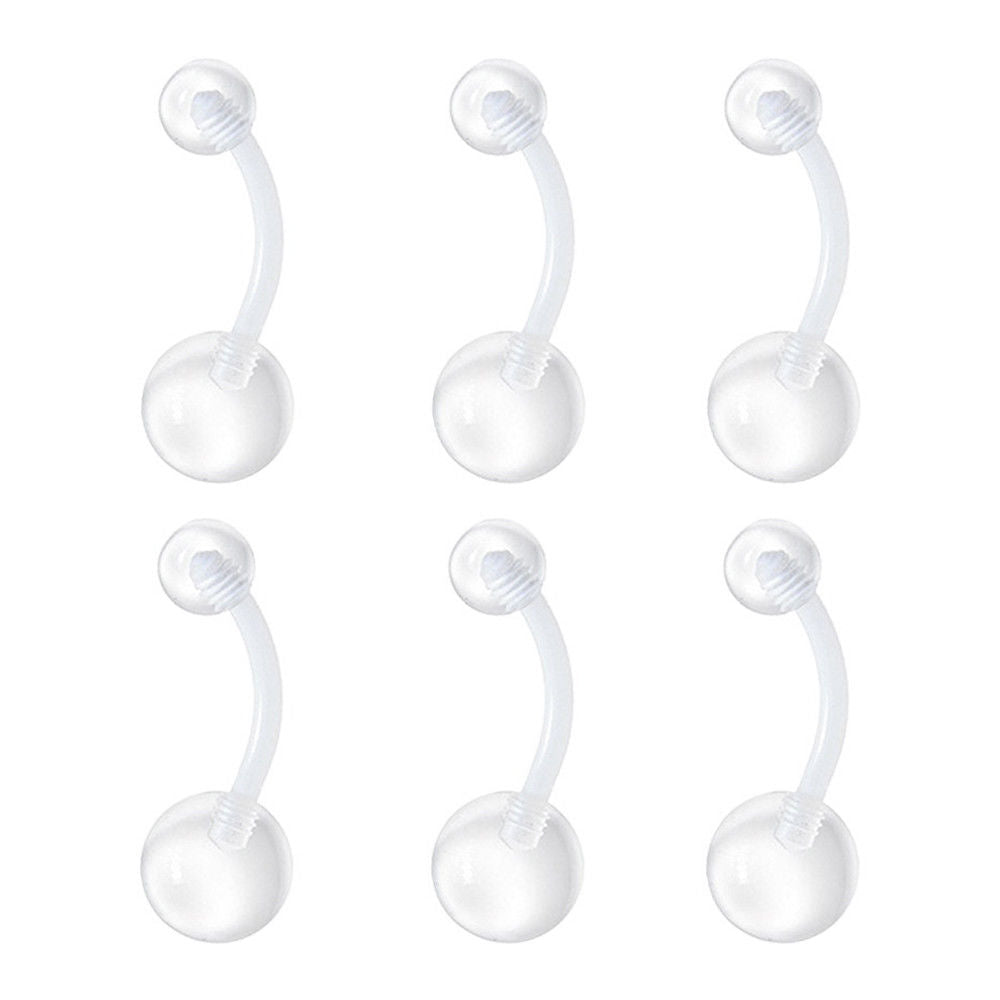 Belly Button Ring Value Pack of 6 Flexi Clear Retainer Navel Ring 14G