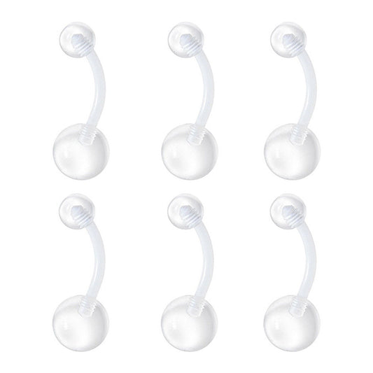 Belly Button Ring Value Pack of 6 Flexi Clear Retainer Navel Ring 14G