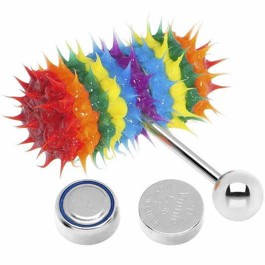 Lix Silicone Spikes Vibrator Tongue Ring Rainbow Explosion 14G