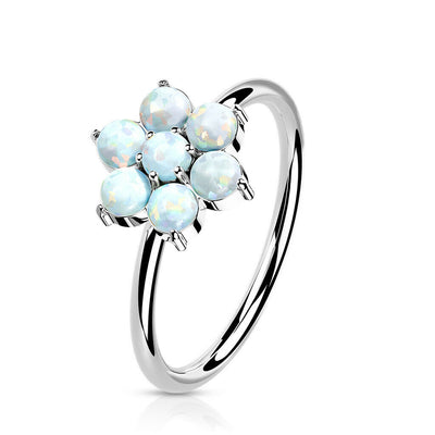 Bendable Hoop ring 14K Gold Opal or CZ Set Flower 20 Gauge Good for Nose and Ear