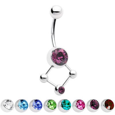 14ga Belly Piercing Ring - Large CZ Gem w/Drop Gem - 316L Surgical Steel