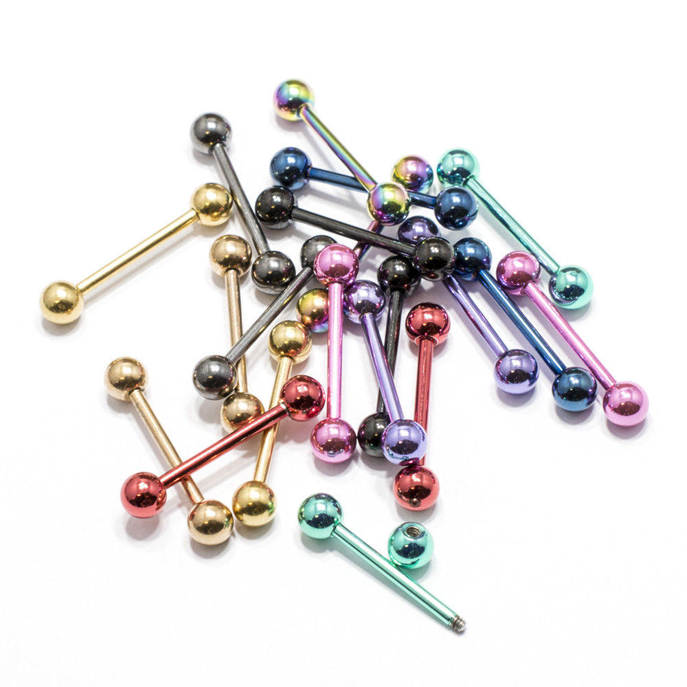 Tongue Ring 10 Pack Anodized Nipple Barbell Surgical Steel Body Jewelry 14G 16MM