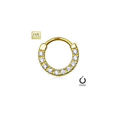 14Kt Gold Septum Ring Clicker 10 Clear Paved CZ Line 14g 1 piece