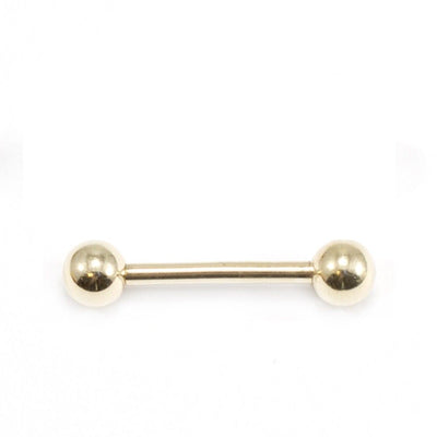 Gold Tongue Ring Nipple Barbell One 14K Solid Yellow Gold 14G 12MM Bar Jewelry