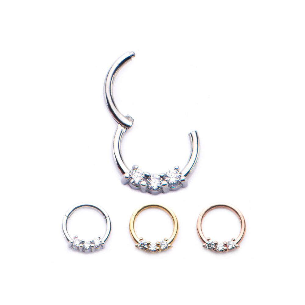 Hinged Hoop Rings 16GA with Clear CZ Gems- Sold Separately