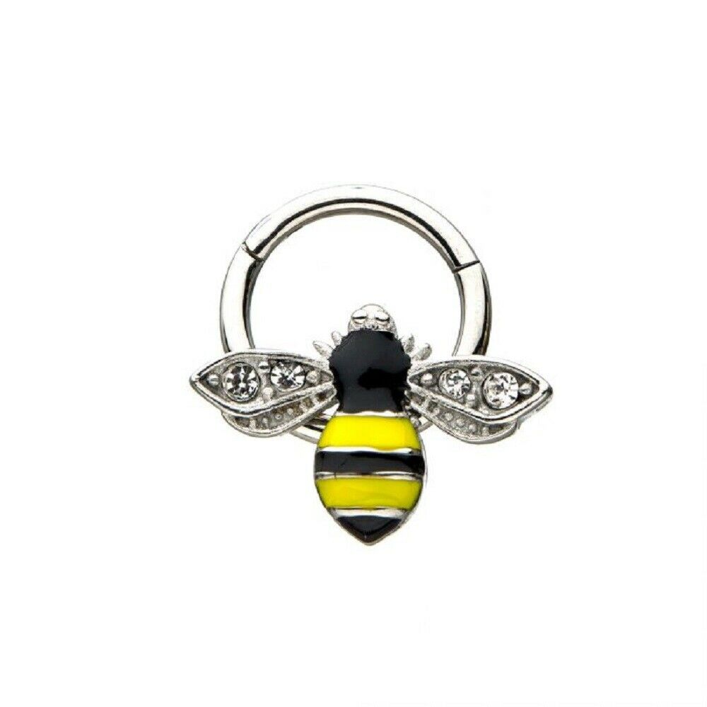 Ear Cartilage & Septum Segment Ring Hinged with Bee Design 16ga Surgical Steel