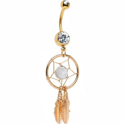 Dream Catcher Belly Ring Dangle Gold I.P. 14ga 316L Surgical Steel