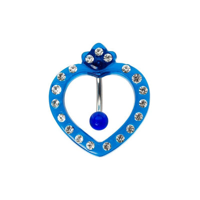 14ga-5/8" Reverse-Style Belly Ring Acrylic Heart Design with Clear Gems