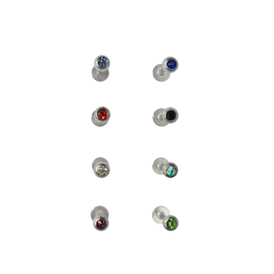Labret Flat back Jewel top threaded Surgical steel 16G 8 colors available