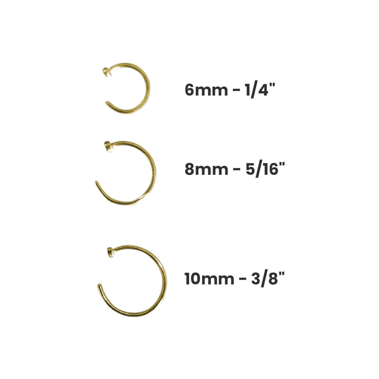 Nose Ear Ring Hoop 3 Pack Black Rose Gold Ion Plated 18G or 20G 6mm 8mm 10mm