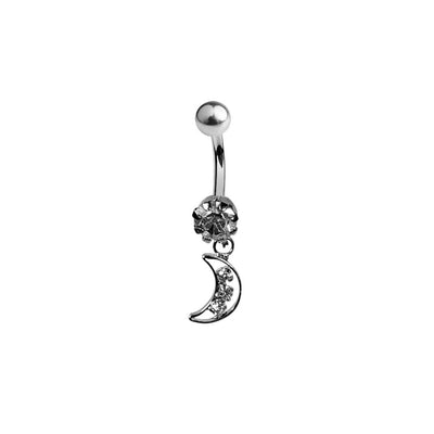 Belly Navel Dangle Ring 14g Surgical Steel Crescent Moon with Clear CZ Gems