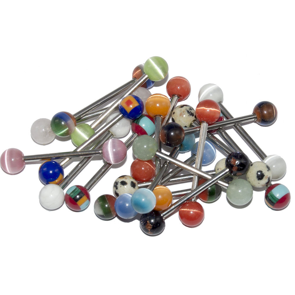 Wholesale Lot of 20 Straight Barbells 14G Mixed Surgical Steel Glass End Beads