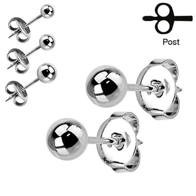 Pair of Surgical Steel Stud Earrings - Butterfly Closure - Hollow Ball Design