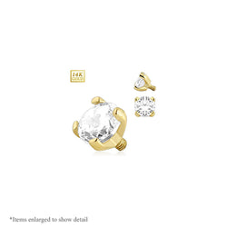 Gold 14K Dermal Top with Round Prong Set Gem Internally Threaded 14G 3MM 4MM