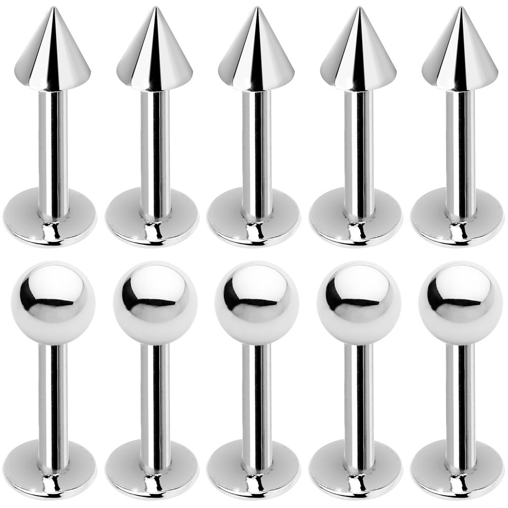 10 Pack of Surgical Steel 14G Labret Monroe Piercing Barbell Combo Pack