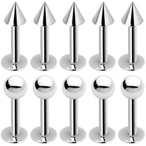 10 Pack of Surgical Steel 14G Labret Monroe Piercing Barbell Combo Pack