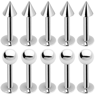 10 Pack of Surgical Steel 14G Labret Monroe Piercing Barbell Combo Pack