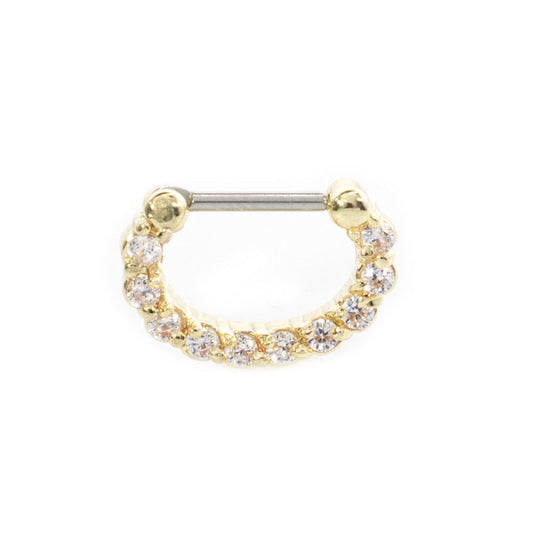 Septum Jewelry with Multiple Clear Cz Gems 16G Gold IP
