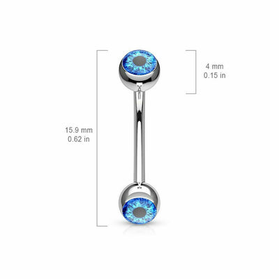 Eyeball Inlaid Surgical Steel Curved Barbell for Eyebrow and More 16ga