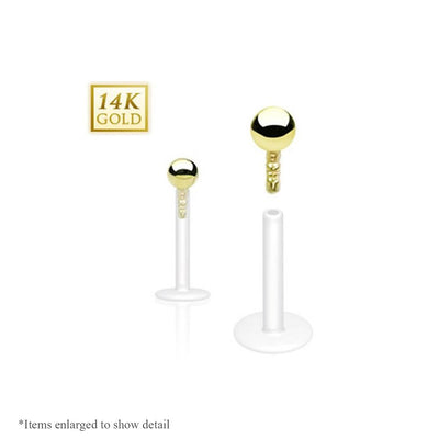 14 Karat Solid Yellow Gold Ball Top with Bio-Flex Shaft Labret Monroe Cartilage