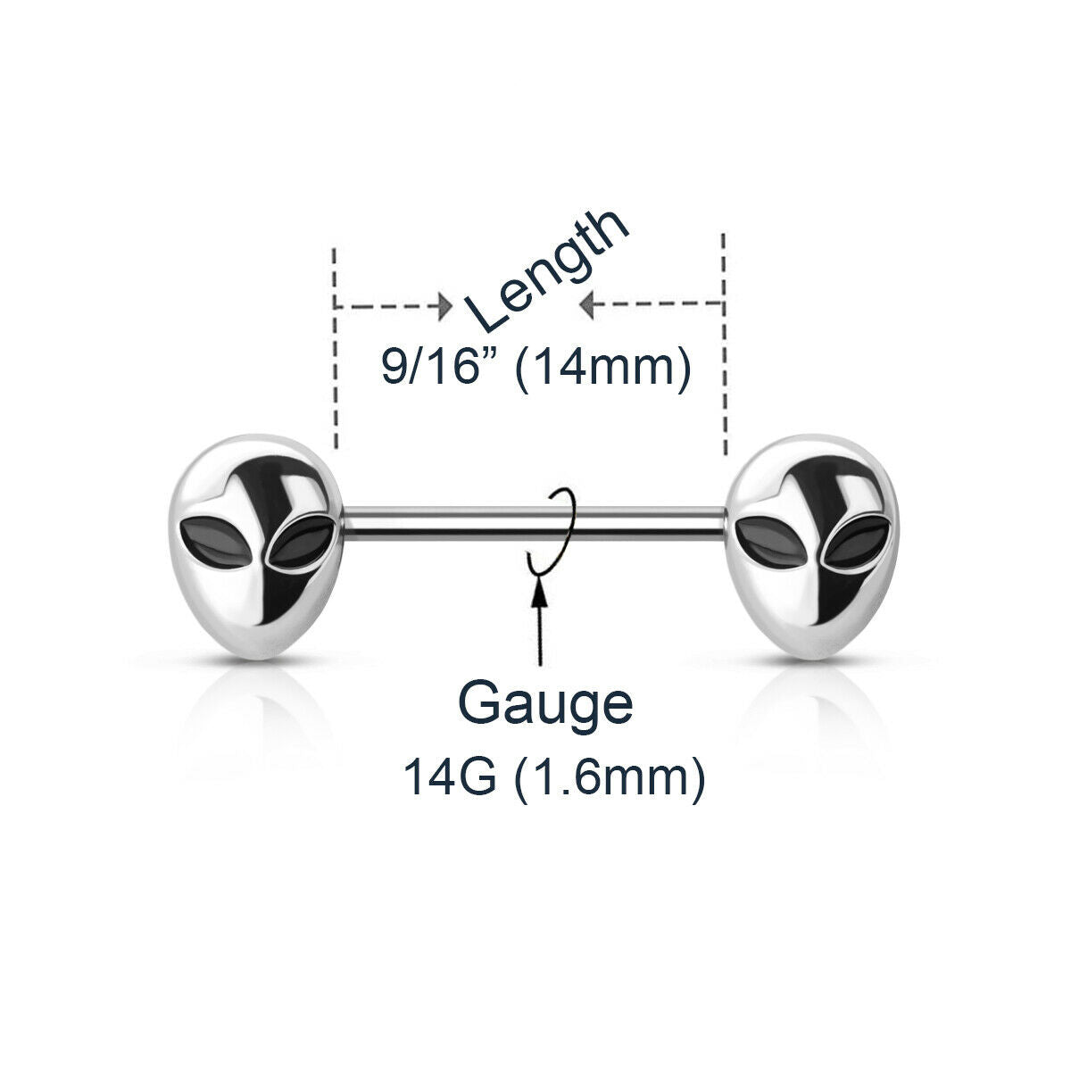Nipple barbell ring surgical steel with Alain Face 14 Gauge Sold as a pair