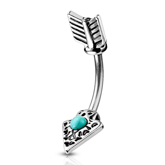 Belly Button Navel Rings with Turquoise Set Tribal Arrow Surgical Steel
