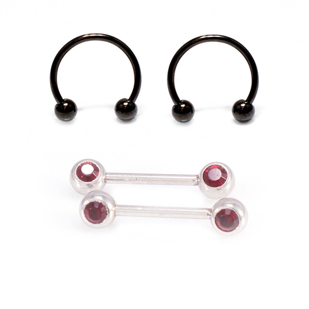 Micro Nipple Barbell and Horseshoe Ring Set 16G 10mm. Surgical Steel