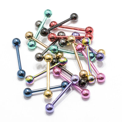Tongue Ring 10 Pack Anodized Nipple Barbell Surgical Steel Body Jewelry 14G 16MM