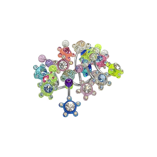 Pack of 6 Belly Navel Ring Acrylic Flower with Multiple CZ Gems 14 Guage
