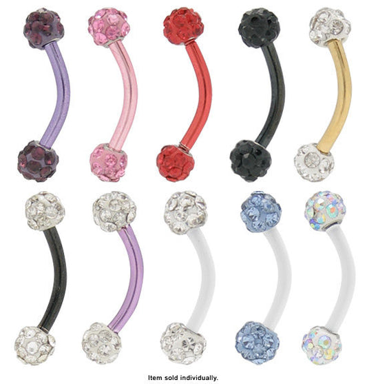Eyebrow Ring 16G Anodized Titanium Curved Barbell CZ Gems Cartilage Tragus Rook