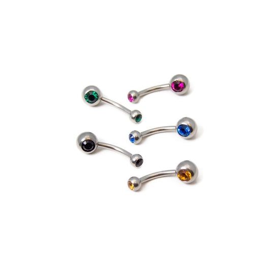 Lot of 5 Dual-jeweled Belly Button Piercing Jewelry - 316L , 14ga-3/8"