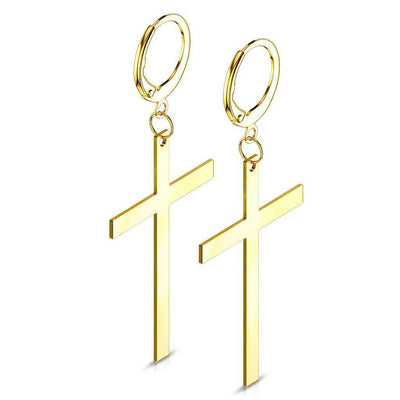 Pair of Hoop Earrings with Cross Dangle Stainless Steel 20g