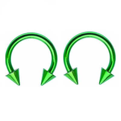 Horseshoes Anodized Metallic Green Spike End Sold as a Pair 16ga Surgical Steel