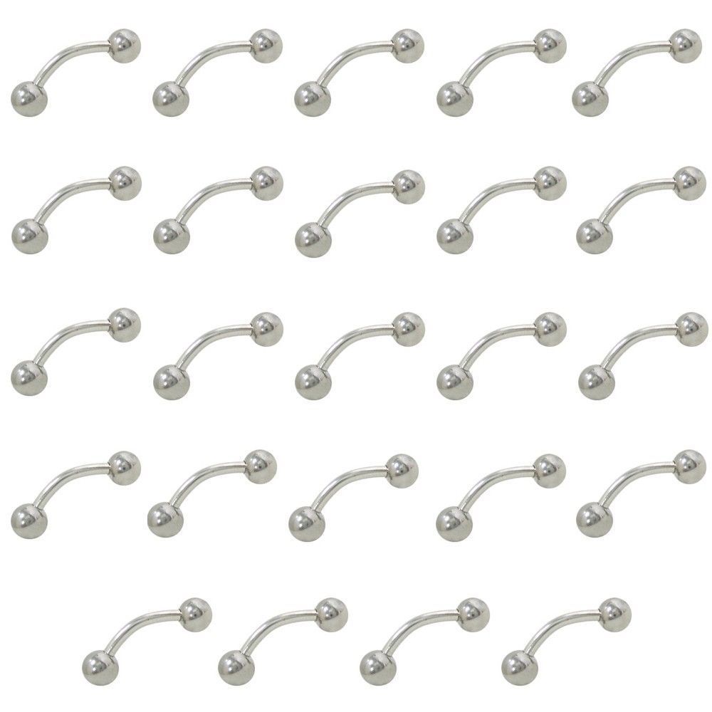 Lot of 24 Eyebrow Lip Piercing Curved Barbell - 14g or 16g - 316L Surgical Steel