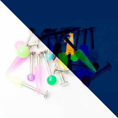 20 Labret/Monroe Piercing - Glitter, Acrylic, UV Glow - Assorted Length-14ga