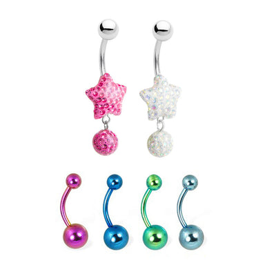 Belly Button 14G Surgical Steel Anodized Dangle Piercing Jewelry - 6 Pieces