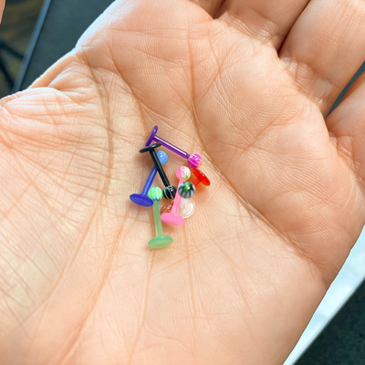 7 pack Labret Flat back Flexi Shaft with acrylic ball 16 Gauge Good For Ear lip