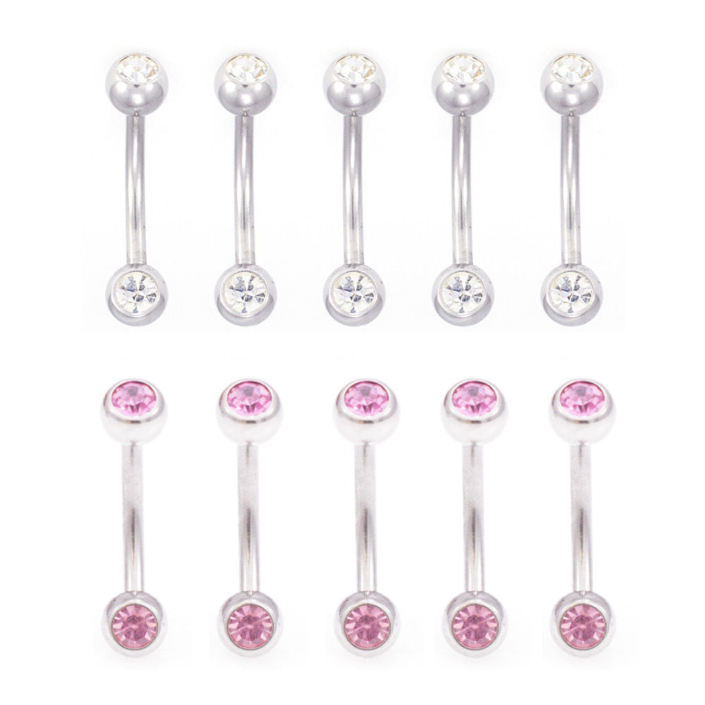 Belly Button Ring 14G -7/16"(11mm) Surgical Steel Double 4mm Jewel - 10 Pack