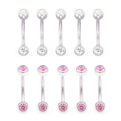Belly Button Ring 14G -7/16"(11mm) Surgical Steel Double 4mm Jewel - 10 Pack