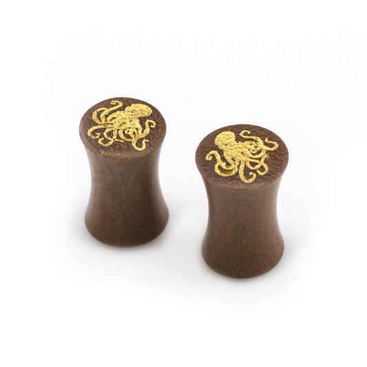 Pair of Ear Plug with Octopus Design Made of Wood