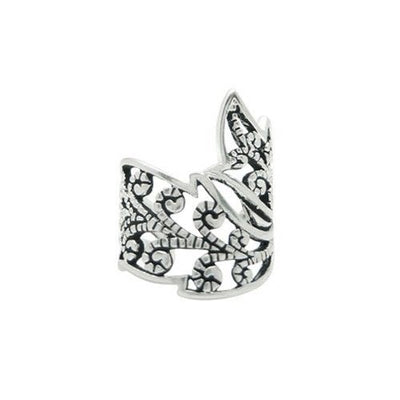 Vintage Leaf Design Rhodium Plated Ear Cuff - Adjustable/Non-Piercing