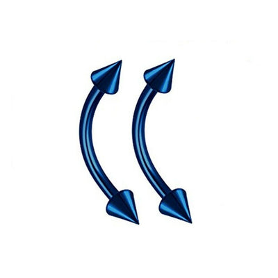 Eyebrow Barbells Curved Anodized Purple/Blue Spike End Sold as a Pair 16 ga