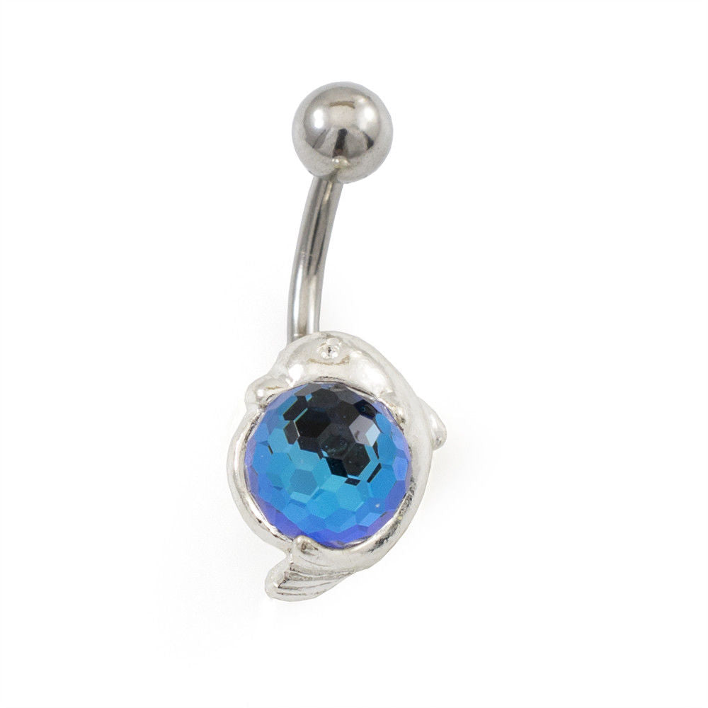 Navel Ring with Dolphins and Disco Ball Design 14g