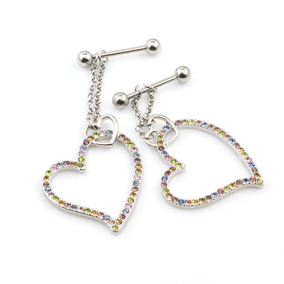 Pair of Nipple Barbel with Heart Dangle 14g